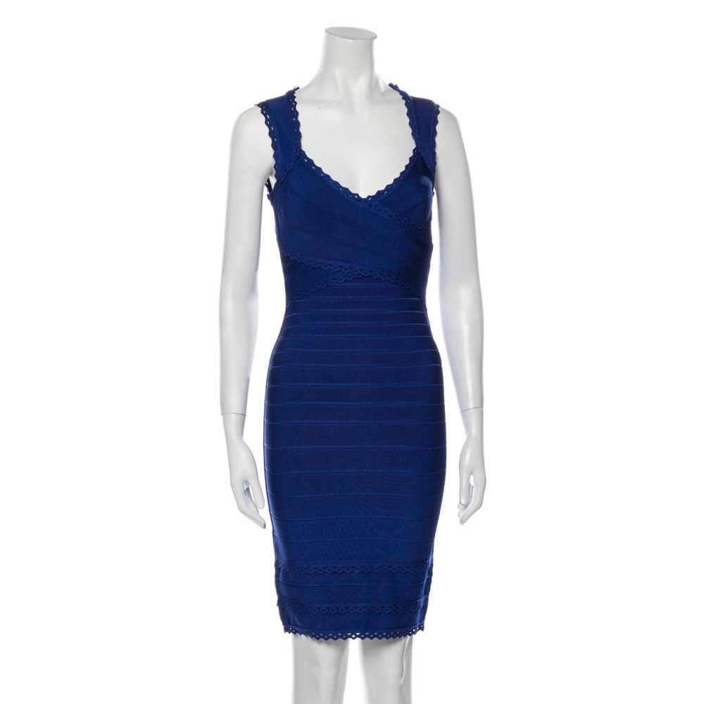 Stunning Blue Herve Leger Amelia Sheath Dress